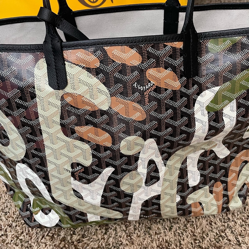 GOYARD Goyardine Saint Louis PM Lettres Camouflage Black Green Bag Tote NWOT